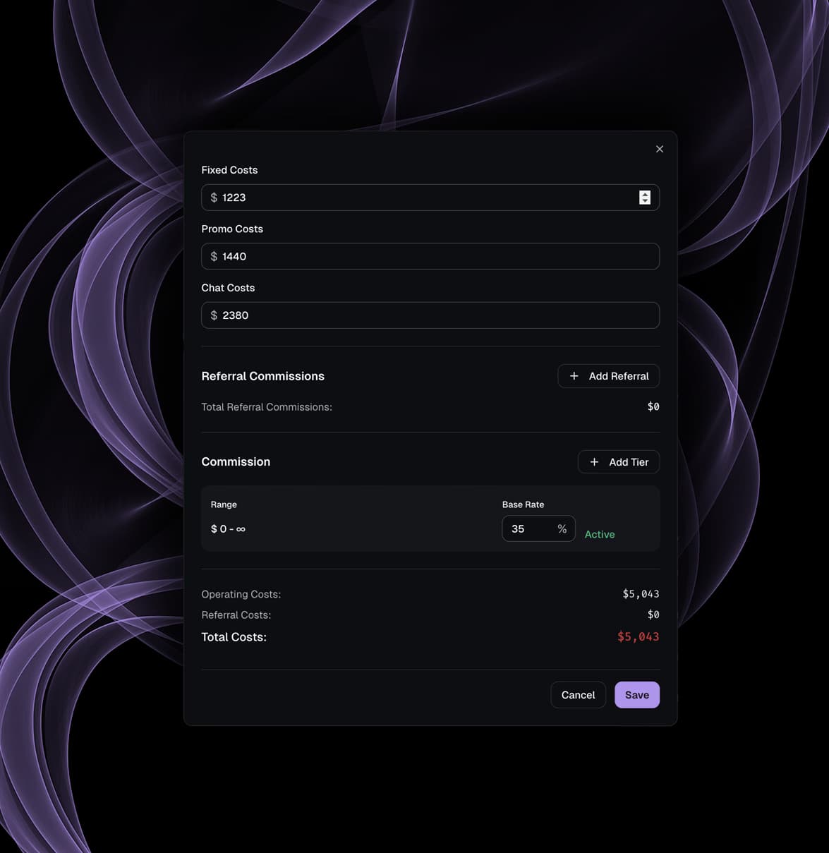 Fansly agency cost management with editable fixed promo and chat costs
