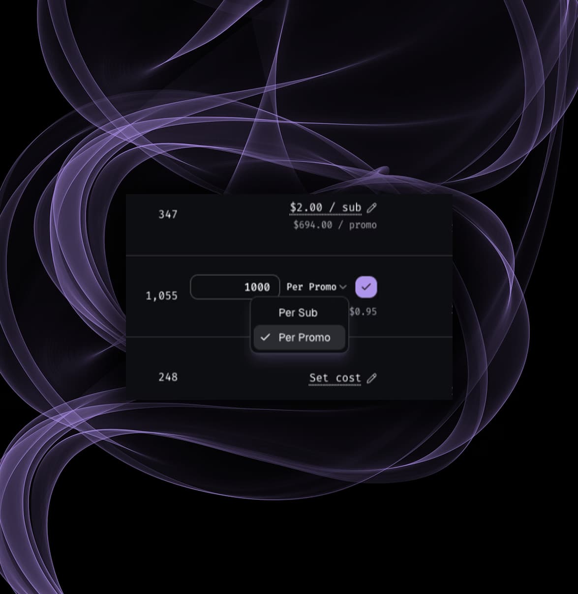 Per-link promo cost tracking for Fansly campaigns