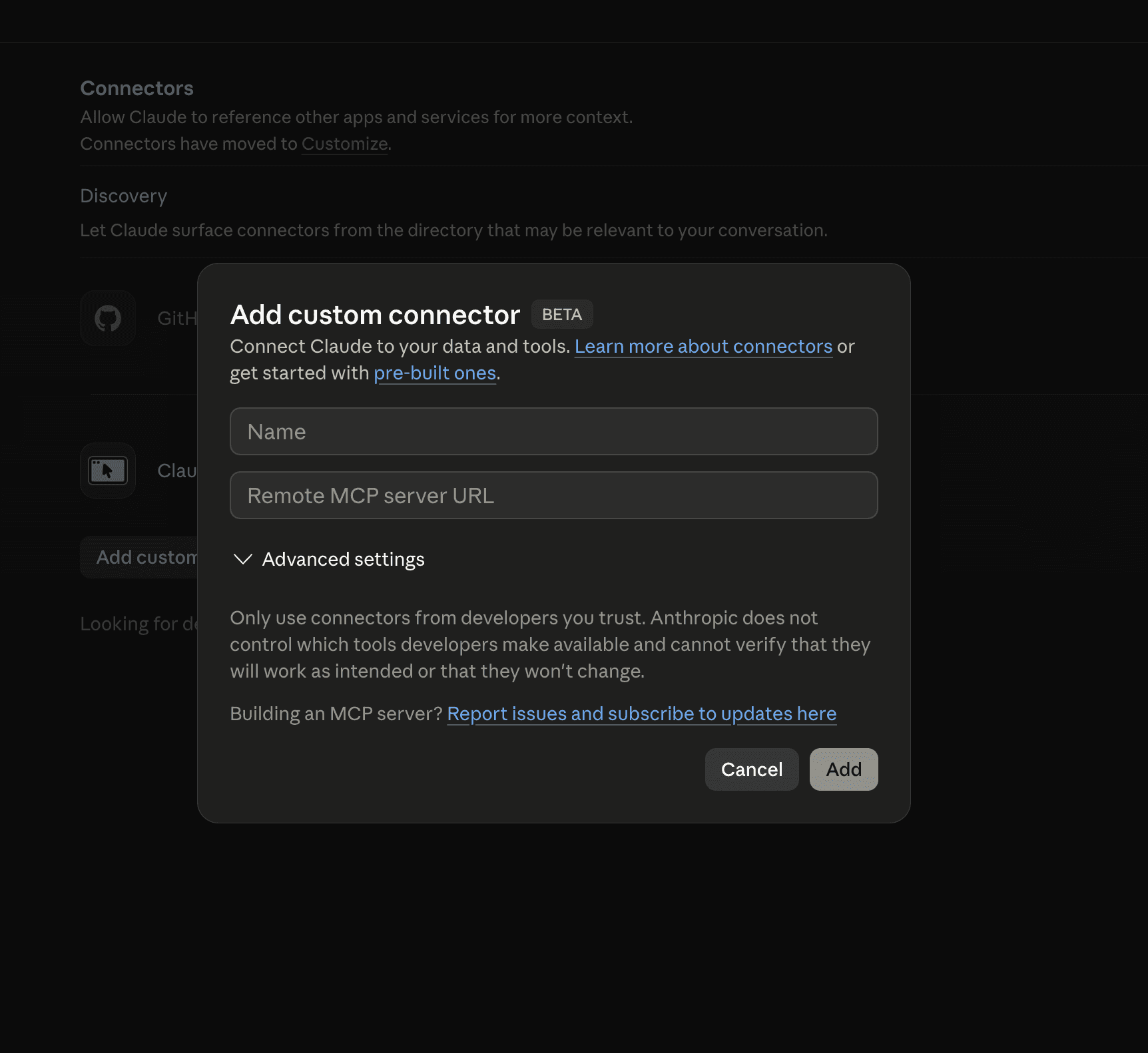Claude connector settings with the Fansly MCP server connected and fansly_ tools listed